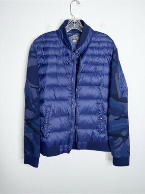 Polo Ralph Lauren Camo Puffer Jacket Men Medium Navy Blue Full Zip H